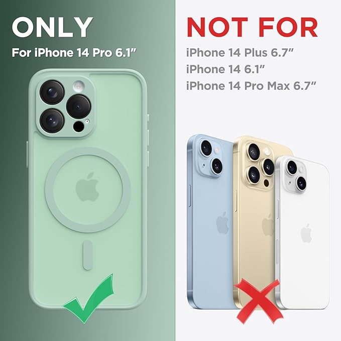 CAPRARO Magnetic for iPhone 14 Pro Case, [Compatible with MagSafe] [Full Camera Protection] Shockproof Protective Slim Translucent Matte Phone Case for iPhone 14 Pro 6.1'', Mint Green