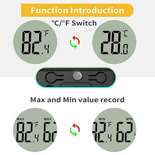 4PCS Mini Digital Hygrometer and Thermometer Reptile Thermometer with Extend Probe (Only Temperature) Indoor Temp and Humidity Meter with Magnet