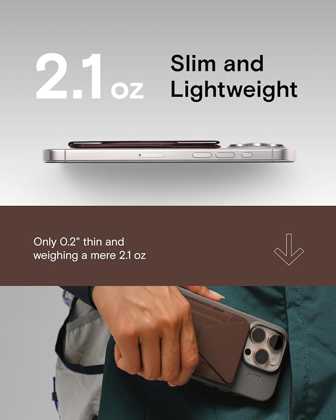 MOFT Magnetic Wallet Stand Compatible with iPhone 17/16/15/14/13/12 Series, Angle Adjustment & Magsafe Compatible MOVAS Phone Stand,Brownie