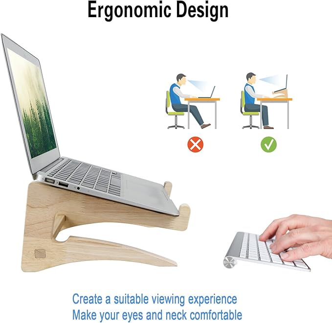 UI U & I Laptop Stand, Wooden Laptop Stand, Detachable Wooden Notebook Holder Mount Stand for Desk, 11-14inch Compatible with Apple MacBook Air Mac Pro, HP, DELL, Acer, Toshiba, Surface, Lenovo etc
