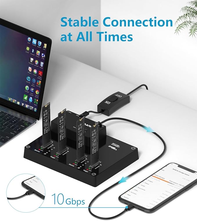 MAIWO 4 Bay M.2 NVME Docking Station, Tool-Free Type- C to NVME SSD Enclosure, Support Offline Clone duplicator and System Disk Clone Function (K3015P2)