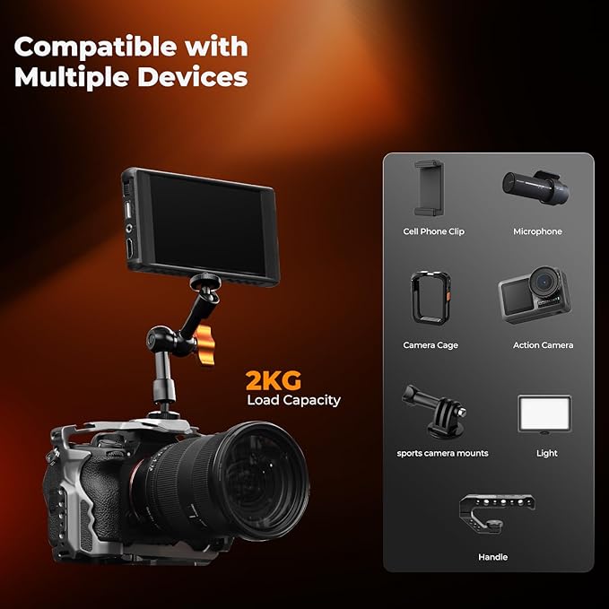 K&F CONCEPT 6" Magic Arm Clamp with Super Clamp, 360°Ballhead Articulating Mini Arm for Monitor, LED Light, Webcam, Action Camera