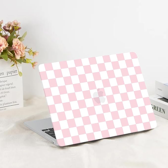 G JGOO Compatible with MacBook Air 13 inch Case 2026 2025-2022 M5 A3449 M4 A3240 M3 A3113 M2 A2681, Plastic Hard Shell for MacBook Air 13.6 inch Case +Keyboard Cover +Screen Protector, Pink Checkered