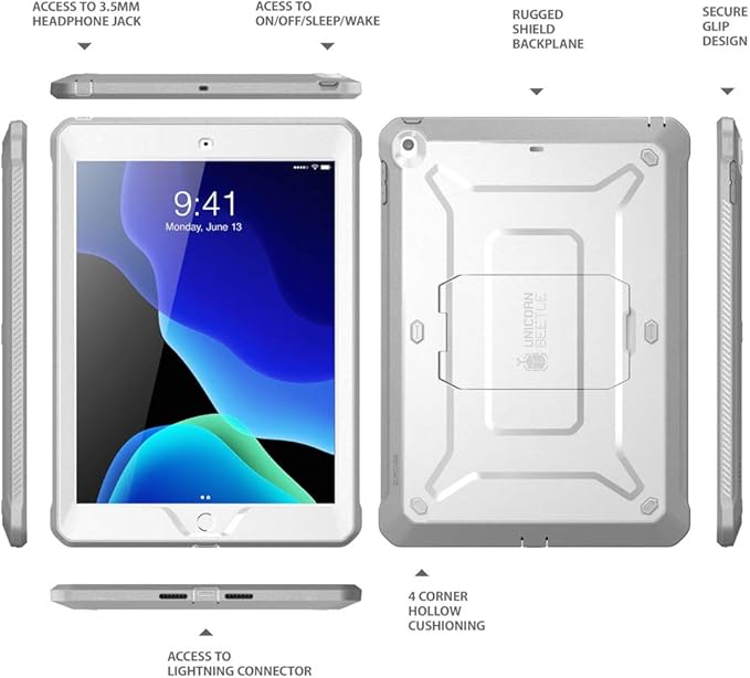 SUPCASE for iPad 9th Generation Case with Screen Protector (Unicorn Beetle Pro), [Built-in Stand] Heavy Duty Rugged Protective Case for iPad 10.2 9th / 8th / 7th Generation (2021/2020/2019), White