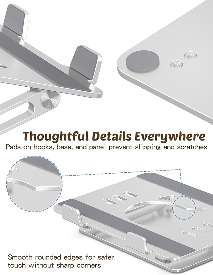Aoviho Laptop Stand for Desk – Adjustable Aluminum Laptop Riser with Unique Cat-Shaped Cooling Vent, Portable Desk Gift & Decor, Compatible with MacBook Air Pro, Dell, HP, Lenovo (10"-17.3"), Silver