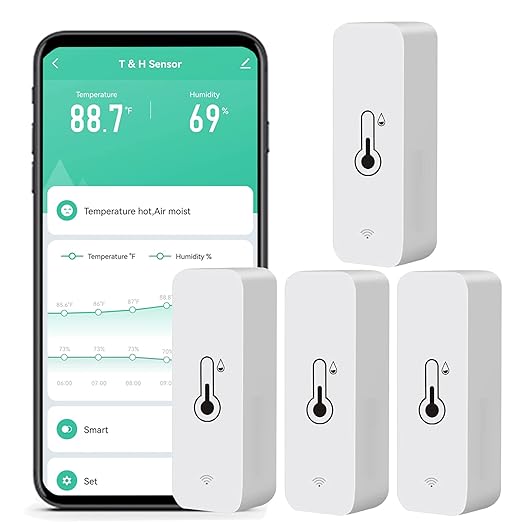 WiFi Humidity Temperature Monitor: Smart Hygrometer Thermometer for Remote Monitor and Alert, High Precision Indoor Thermometer with TUYA App, No Hub Required, Compatible with Alexa (4-Pack)