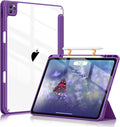 Soke Case for iPad Pro 12.9 Inch (6th/5th/4th/3rd Generation, 2022/2021/2020/2018) - Pencil Holder + Auto Sleep/Wake + Camera Protection, Transparent Shockproof Back Cover, Purple