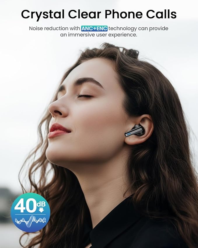 ZIUTY Wireless Earbuds Bluetooth Headphones, ANC/ENC Noise Cancelling, Ear Buds with Multifuntional Touch Screen, 40H Stereo Sound for Sports, IPX7 Clear Calls, 5 EQ for iOS Android (Obsidian)