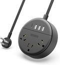 Flat Plug Power Strip with USB Ports, NTONPOWER Nightstand Desktop Charging Station with 5ft Extension Cord, Wall Mount with 3 Outlet 4 USB(1 USB C), Small Size for Travel Home Office Dorm Room, Black