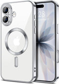 Hython Magnetic Clear for iPhone 17 Case with Camera Lens Protector [Compatible with MagSafe] Luxury Plating Edge Slim Soft TPU Cover Protective Phone Case for iPhone 17 6.3", Silver