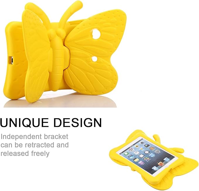 Kids Case for Apple iPad Mini 5/Mini 4/Mini 3/Mini 2/Mini 1 with kickstand Soft EVA Foam Lightweight Shockproof Stand Cover for iPad Mini 5th/4th/3rd/2nd/1st Generation 7.9", Yellow Butterfly