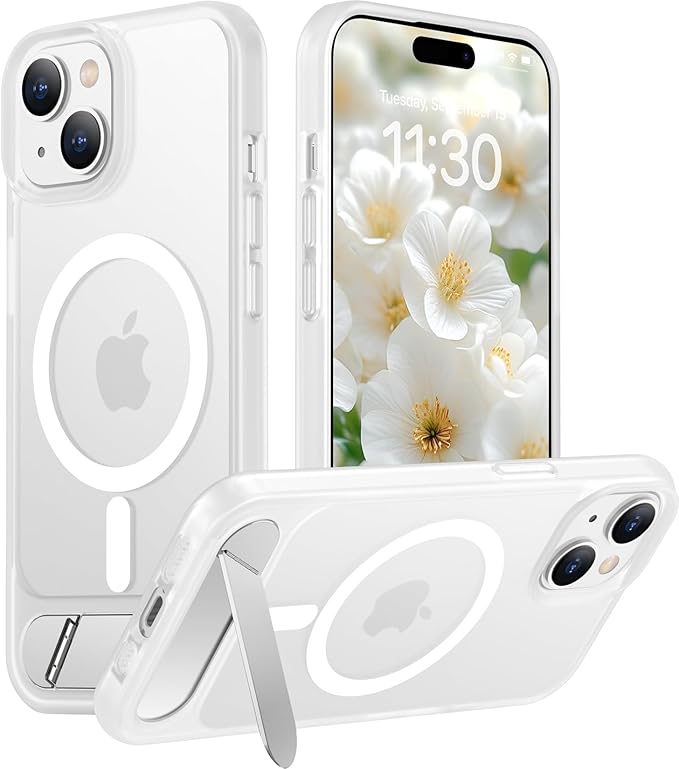 Magnetic Compatible with iPhone 15 Plus Case & iPhone 14 Plus Case, [Built-in Invisible Kickstand][Compatible with MagSafe][Military Grade Shockproof] Slim Translucent Matte Phone Case 6.7"
