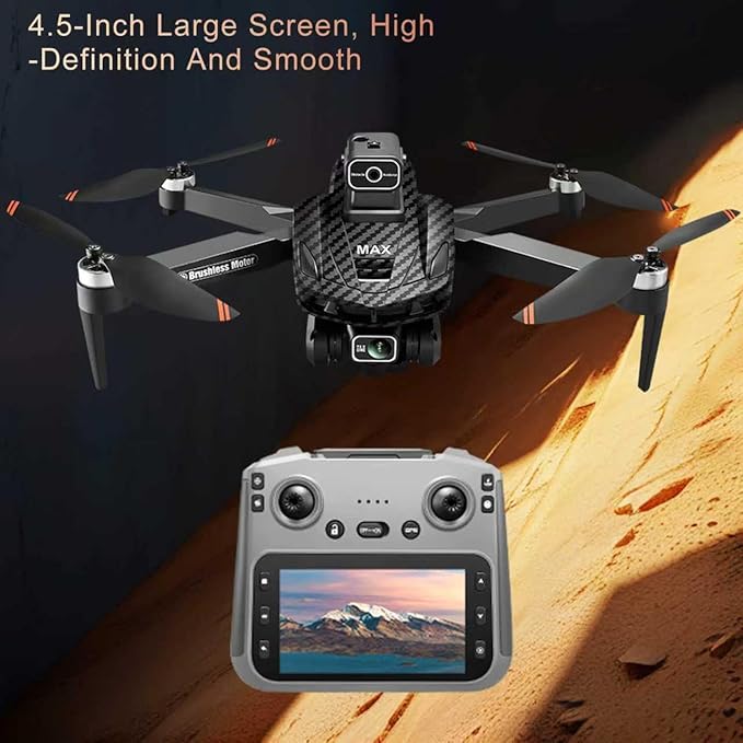 GPS Drone with 4K Dual Cameras & 4.5in Large-Screen Remote - Infrared Obstacle Avoidance, LED Night Lights, Brushless Motors, 2 Rechargeable Batteries, Wi-Fi FPV Real-Time Transmission, Hovering Altitude Hold Mode, GPS Auto Return & Follow Me Mode - Fo...