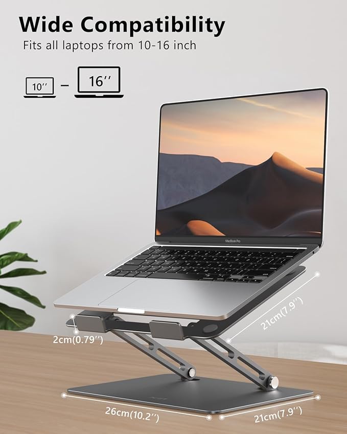 JCZT Aluminum Laptop Stand, Laptop Stand for Desk, Adjustable Height Ergonomic Computer Stands Compatible with MacBook Air, Pro, Dell, HP, Lenovo More, All 10-16'' Notebooks Laptops, Classic Grey
