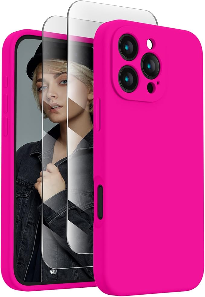 FireNova Designed for iPhone 16 Pro Max Case, Silicone Upgraded [Camera Protection] Phone Case, Soft Anti-Scratch Microfiber Lining Inside, 2024, Hot Pink
