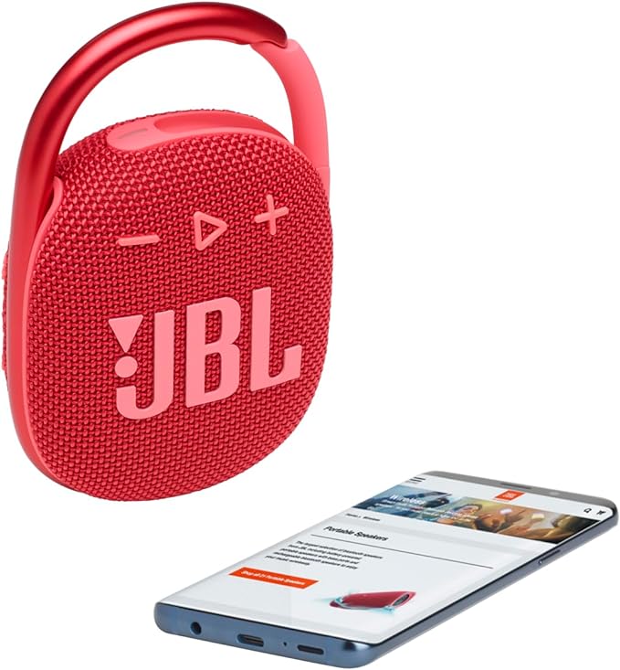 JBL Clip 4 - Portable Mini Bluetooth Speaker, big audio and punchy bass, integrated carabiner, IP67 waterproof and dustproof, 10 hours of playtime, speaker for home, outdoor and travel (Red)