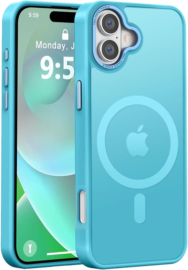 Newfuture Designed for iPhone 16 Case with Magnetic [13 FT Military Drop Protection] [Compatible with Magsafe] Slim Translucent Matte Shockproof with Anti-Fingerprint Phone Case, Lake Blue