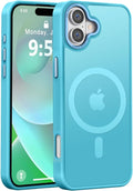 Newfuture Designed for iPhone 16 Case with Magnetic [13 FT Military Drop Protection] [Compatible with Magsafe] Slim Translucent Matte Shockproof with Anti-Fingerprint Phone Case, Lake Blue