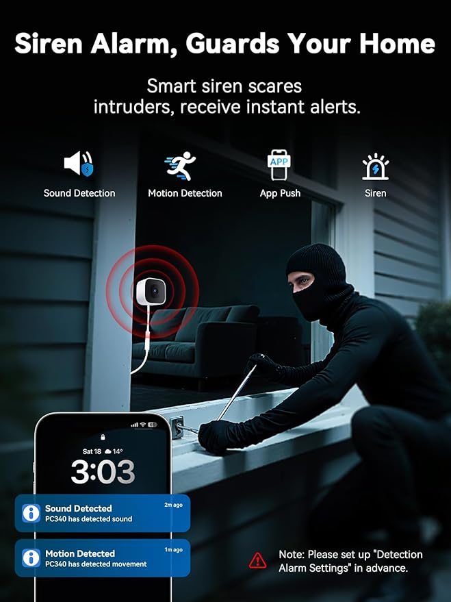 Outinput Window Camera, 2K 3MP WiFi Security Camera for Home Security, AI Color Night Vision, Motion Detection with Instant Alerts, 24/7 Recording, App Control, Works with Glass Window