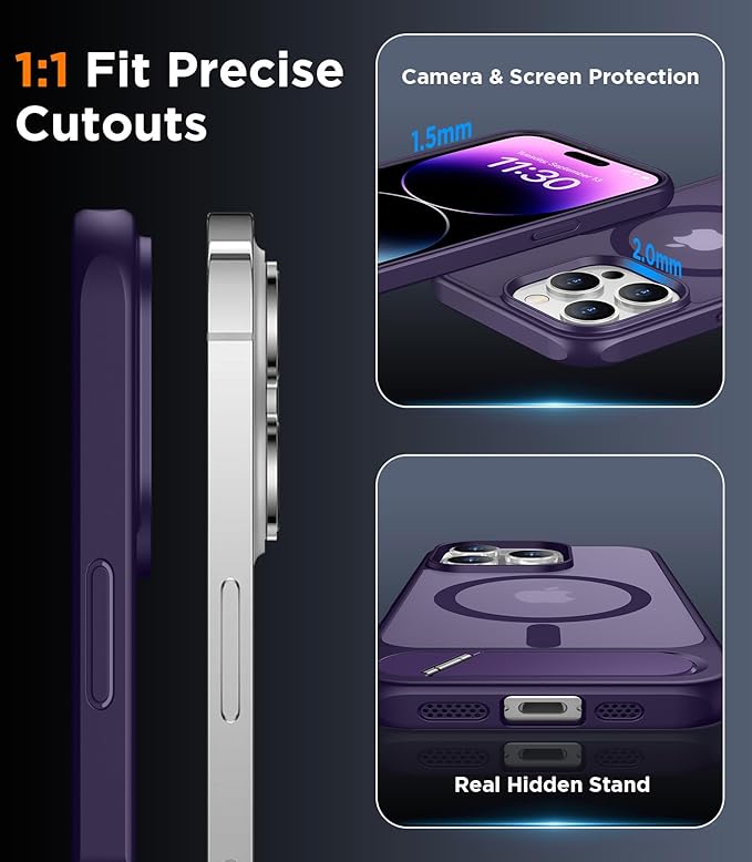 Magnetic Compatible with iPhone 14 Pro Max Case, [Built-in Invisible Kickstand][Compatible with MagSafe] [Military Grade Shockproof] Slim Translucent Matte Phone Case for iPhone 14 Pro Max 6.7"