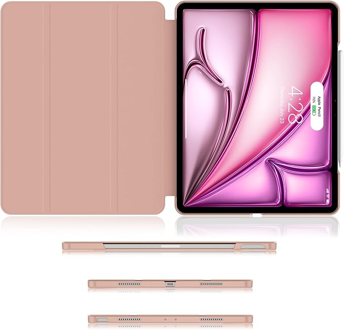Soke Case for iPad Air 13 Inch (M3/M2) 2025/2024,iPad Pro 12.9 2022 2021(6th 5th Generation) - [Slim Trifold Stand + Auto Wake/Sleep],Protective Hard PC Back Cover (Rose Gold)