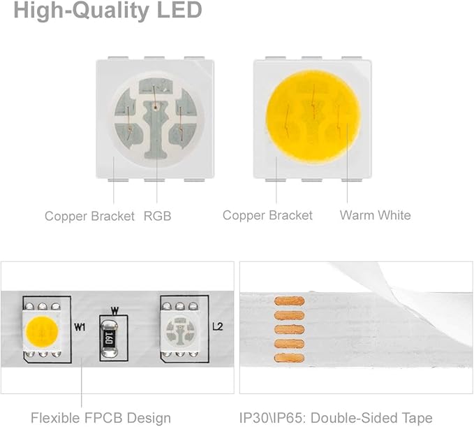 BTF-LIGHTING 5050 RGBW RGB+Warm White(2700K-3000K) 150RGB+150White LED Tape Light 5m 16.4ft 60LED/m Multi-Colored IP65 10mm Width FPCB DC12V for Bedroom Home Decoration(No Adapter or Controller)
