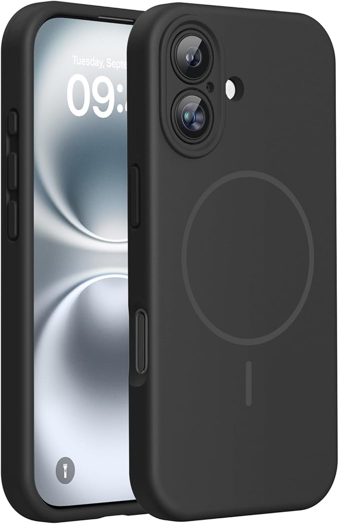 Miracase Magnetic for iPhone 16 Plus Case, [Soft Anti-Scratch Microfiber Lining], Compatible with MagSafe, Liquid Silicone Shockproof Drop Protection Phone Case for 16 Plus,Black