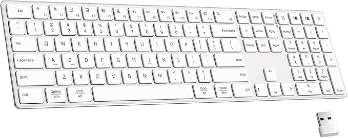 TIETI 2.4G Wireless Bluetooth Keyboard Rechargeable, Stainless Steel Ultra Slim Full Size Keyboard with Numeric Keypad Low Profile Silent Cordless Keyboards for Computer/Mac/Windows