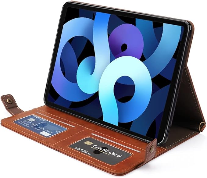Handbag Case for iPad (A16) 11" 2025 & iPad 10th Gen 10.9", Techcircle Folio Stand PU Leather Multi-Card Slots Envelope Pocket Wallet Cover with Hand Strap+Shoulder Strap+Pen Holder, Coffee