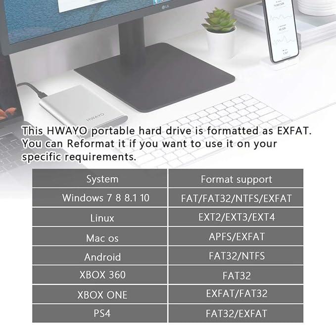 HWAYO 160GB Portable External Hard Drive, USB3.1 Gen 1 Type C Ultra Slim 2.5'' HDD Storage Compatible for PC, Desktop, Laptop, Mac, Xbox One (Silver)