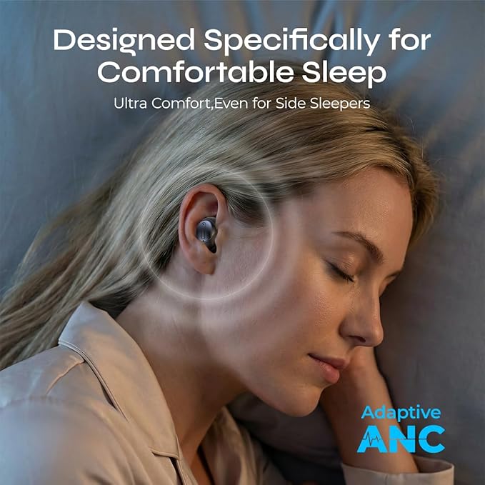 Sleep Earbuds, Mini ANC Earbuds with Sleep Mode,All-Day Comfortable Fit for Side Sleepers,BT 6.0 HiFi Stereo Sound,Touch Control, Noise Isolation Ear Buds for Sleeping/Working
