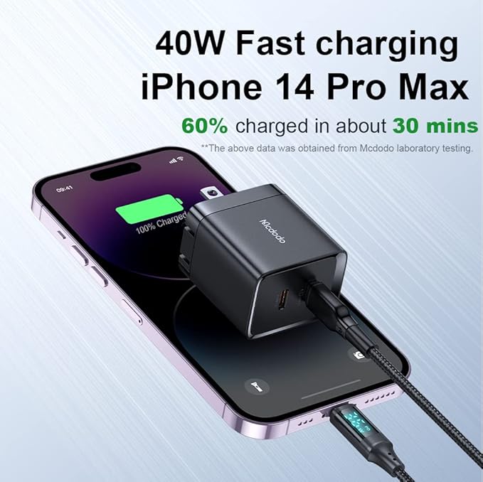 mcdodo 40W Dual USB C Charger Block Foldable USB-C Fast Charging Wall Charger Power Adapter for iPhone 16 15 Pro ProMax Plus,Galaxy,MacBook,iPad and More
