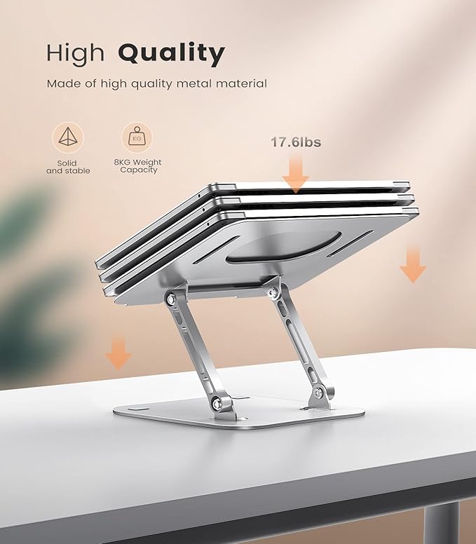 JOIOT Laptop Stand, Adjustable Laptop Stand for Desk, Aluminum Computer Stand Portable Laptop Riser, Foldable Laptop Holder for Mac HP ASUS Acer Surface ThinkPad Dell