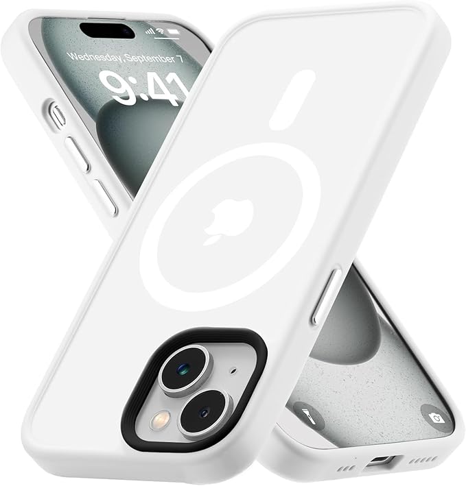 Tigowos for iPhone 15 case Fits MagSafe 10FT Drop Resistant Matte Skin Feeling Shockproof Back Cover Fits iPhone 15 Phone Cases, White