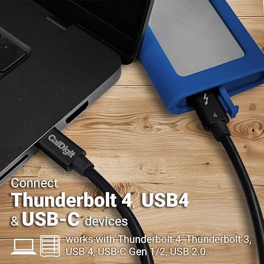 CalDigit Thunderbolt 4 Cable - 40Gbps 100W Power Delivery, Compatible with Thunderbolt 3, Thunderbolt 5 & USB4 Type C, MacBook Pro, iMac, iPhone 17 Max, Black (0.8m/2.62ft, Thunderbolt 4/USB 4)