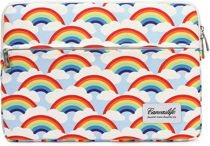 Canvaslife Waterproof Laptop Sleeve 14 Inch Laptop Case Bag with Front Pocket Rainbow Pattern