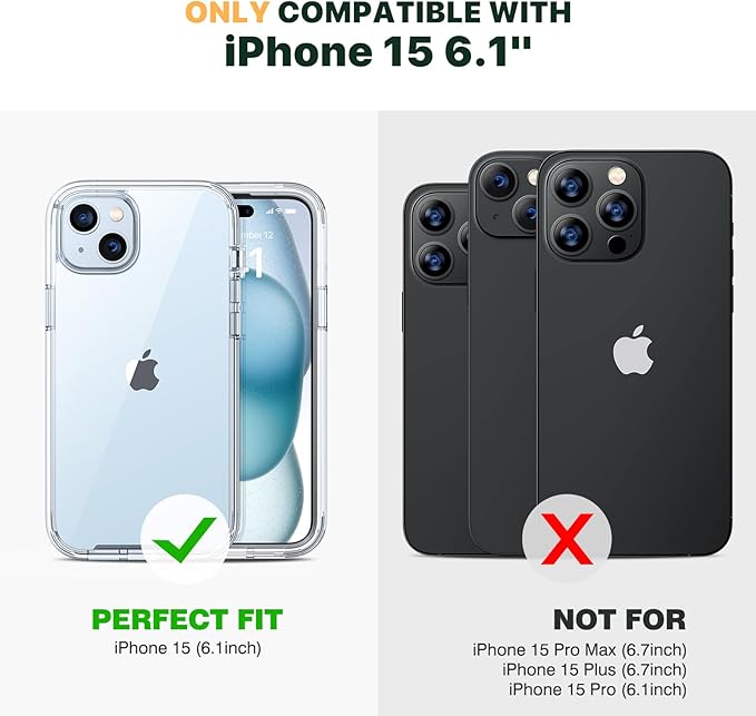 Diaclara Designed for iPhone 15 Case, Full Body Rugged Case with Privacy Built-in Touch Sensitive Anti-Scratch Screen Protector, with Camera Lens Protector for iPhone 15 6.1", Clear