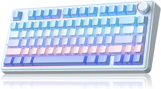 SOLAKAKA A75 Wireless Mechanical Keyboard, Hot Swappable Gaming Keyboard with RGB Backlit, Multifunction Knob, Gasket Mounted Creamy Keyboard, BT5.0/2.4GHz/USB-C, 75% Compact Layout for Win/Mac/PC