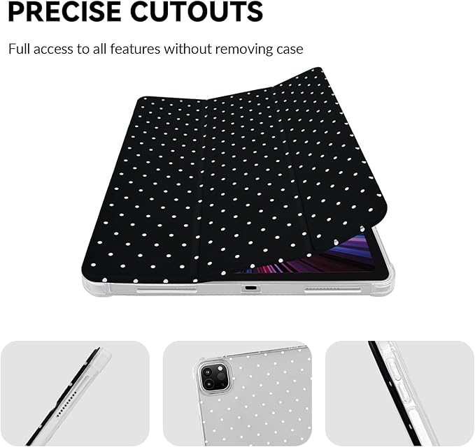 Lovmooful Compatible for iPad Pro 11-Inch,2022/2021/2020/2018 Model(4th/3rd/2nd/1st Generation) Case with Pencil Holder Cute Polka Dot with Aesthetic Design Soft TPU Trifold Stand Protective-Black