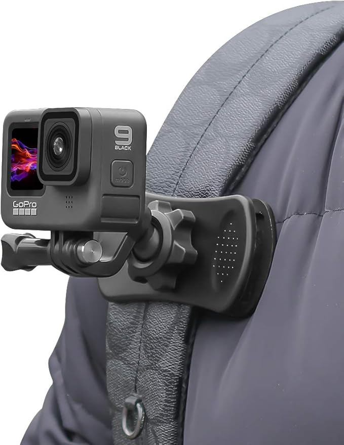 Backpack Strap Clip Mount, 360° Rotation Backpack Clamp Mount Compatible with Gopro Hero 13/12/11/10/9/8 Black, Session, DJI Osmo Action 6/5Pro/4/3 and Most Action Cameras (BC-2)