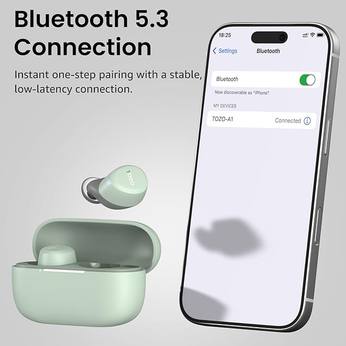TOZO A1 Wireless Earbuds Bluetooth 5.3 Light Weight in Ear IPX5 Waterproof Headphones 2 Mic for AI Calls, Immersive Premium Sound Bass Headset with Charging Case, 32 Presets EQ Customization via App