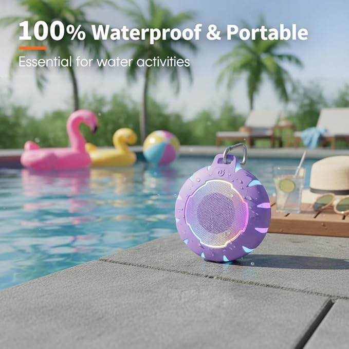 HEYSONG Waterproof Shower Bluetooth Speaker, Durable & Portable with Clear Sound, Ideal for Shower, Pool, Beach & Kayaking – Great Gift for Girls, Women & Men