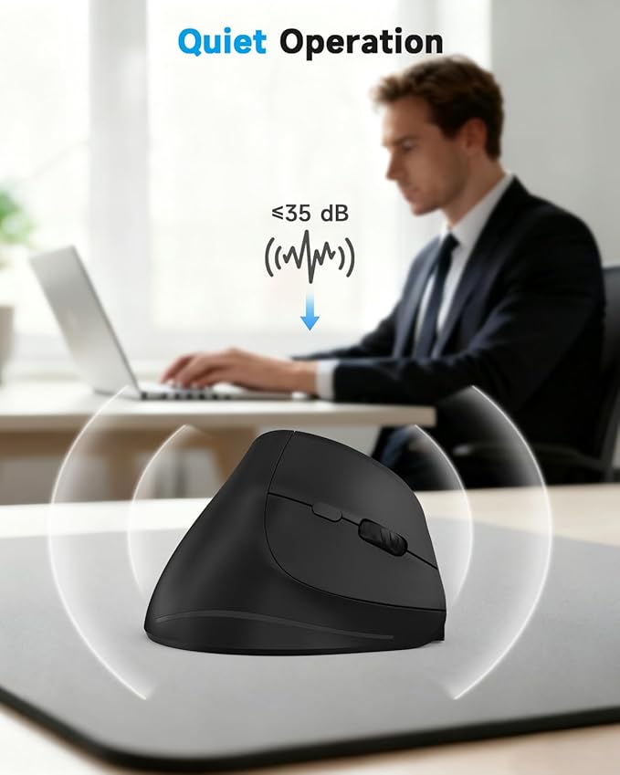 AOC 2.4GHz Ergonomic Mouse, Wireless Bluetooth Vertical Mouse for Work, 4800 DPI Optical Tracking, 5 Adjustable DPI, Quiet Clicks, RGB Light, Compatible with Computer, Laptop, PC, Mac, Desktop - Black