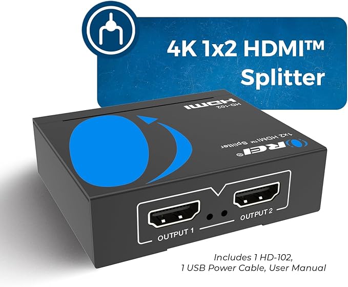 OREI HDMI Splitter 1 in 2 Out - For TV Mirror Only - Not for Multi Monitors, No HDCP bypass, USB Powered, No Adapter Included,1080P@60Hz & 4K@30Hz Resolutions – HDMI Splitter (HD-102)