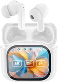 Wireless Touchscreen Earbuds with Smart Touch Screen Case - TWS True Wireless Bluetooth 5.4 Headphones - ANC Active Noise Cancelling - Blue Tooth Earphones for iPhone Android