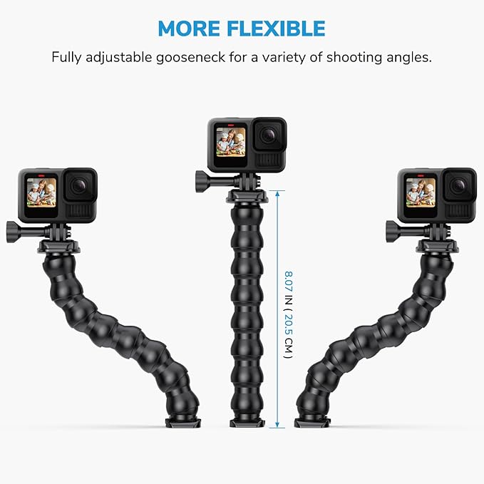 Jaws Flex Clamp Clip Mount Gooseneck Mounts Compatible with GoPro Hero 13 12 11 10 9 8 7 6 5 4 Session 3+ 3 2 1 Max DJI Osmo Akaso Action Cameras