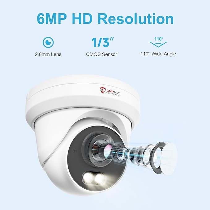 Anpviz 6MP PoE IP Camera, 3K Full Metal Turret Security IP Camera Outdoor Indoor, Smart Dual Light Color Night Vision, AI Human Vehicle Detection, Built-in Mic, NDAA, IPC-D3B63W-S (U Series)