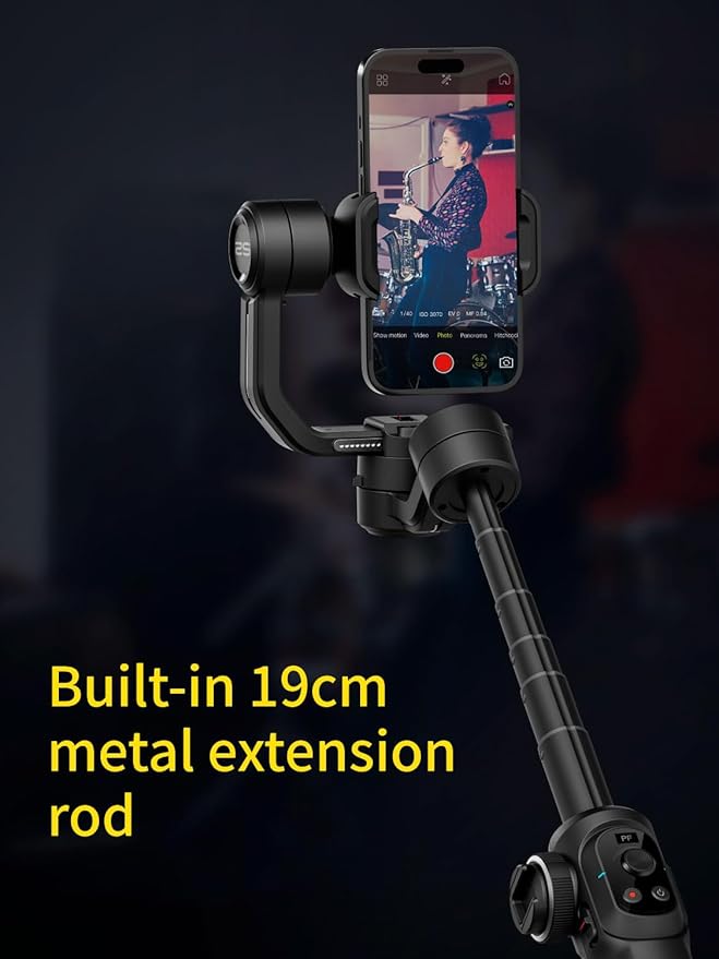 AOCHUAN Gimbal Stabilizer for Smartphone, 3-Axis Industry-Standard Gimbal w/360°Rotation, Phone Stabilizer Built-in Extension Rod, Professional Gimbals w/Fill Light for iPhone/Android-Smart S2