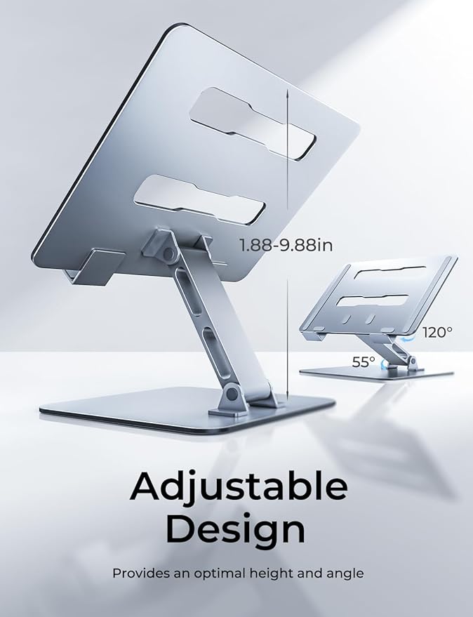Adjustable Ergonomic Laptop Stand for Desk, Foldable Computer Stand, Stable Aluminum Lectern Notebook Riser & Portable Laptop Holder Mount Compatible with 10-16" MacBook Pro/Air, Dell, HP