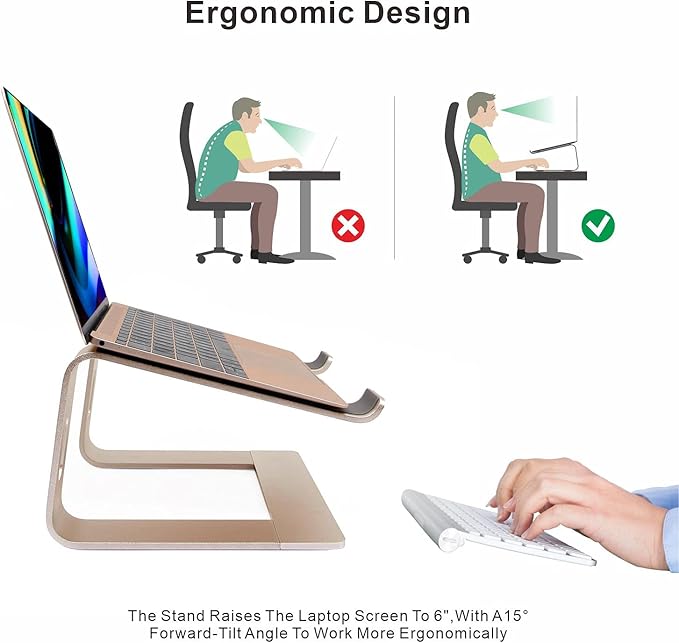 Laptop Stand, Ergonomic Aluminum Laptop Mount Computer Stand, Detachable Laptop Riser，Notebook Holder Stand All 10-17.3" Laptops（Gold）